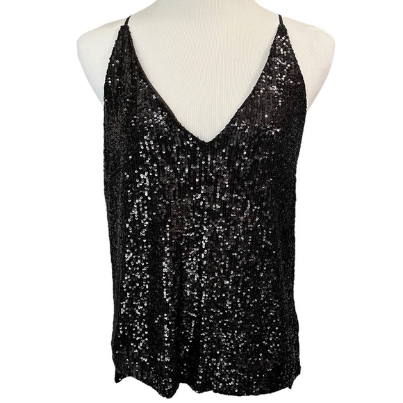 Gianni Bini Sequined Y2K Rave Black Tank Size Small - Picture 1 of 10